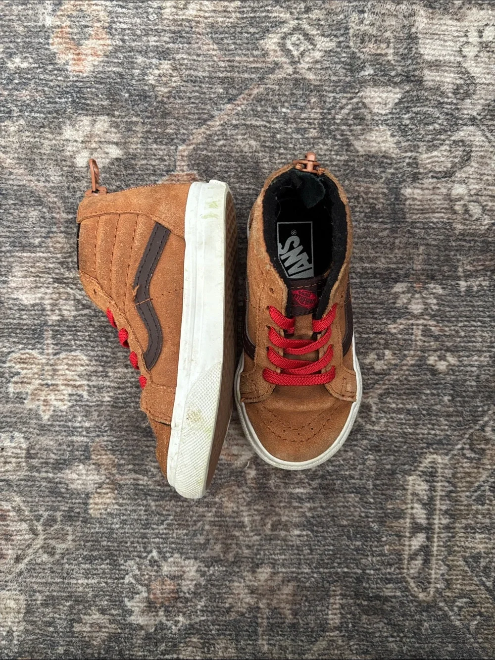 Vans Kids Brown Suede High-Top Sneakers with Red Laces
